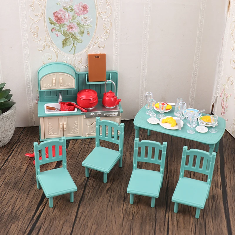 1/12 Dollhouse Accessories Mini Dining Table Miniature Simulation Chair Table Furniture Toys Doll House Decoration