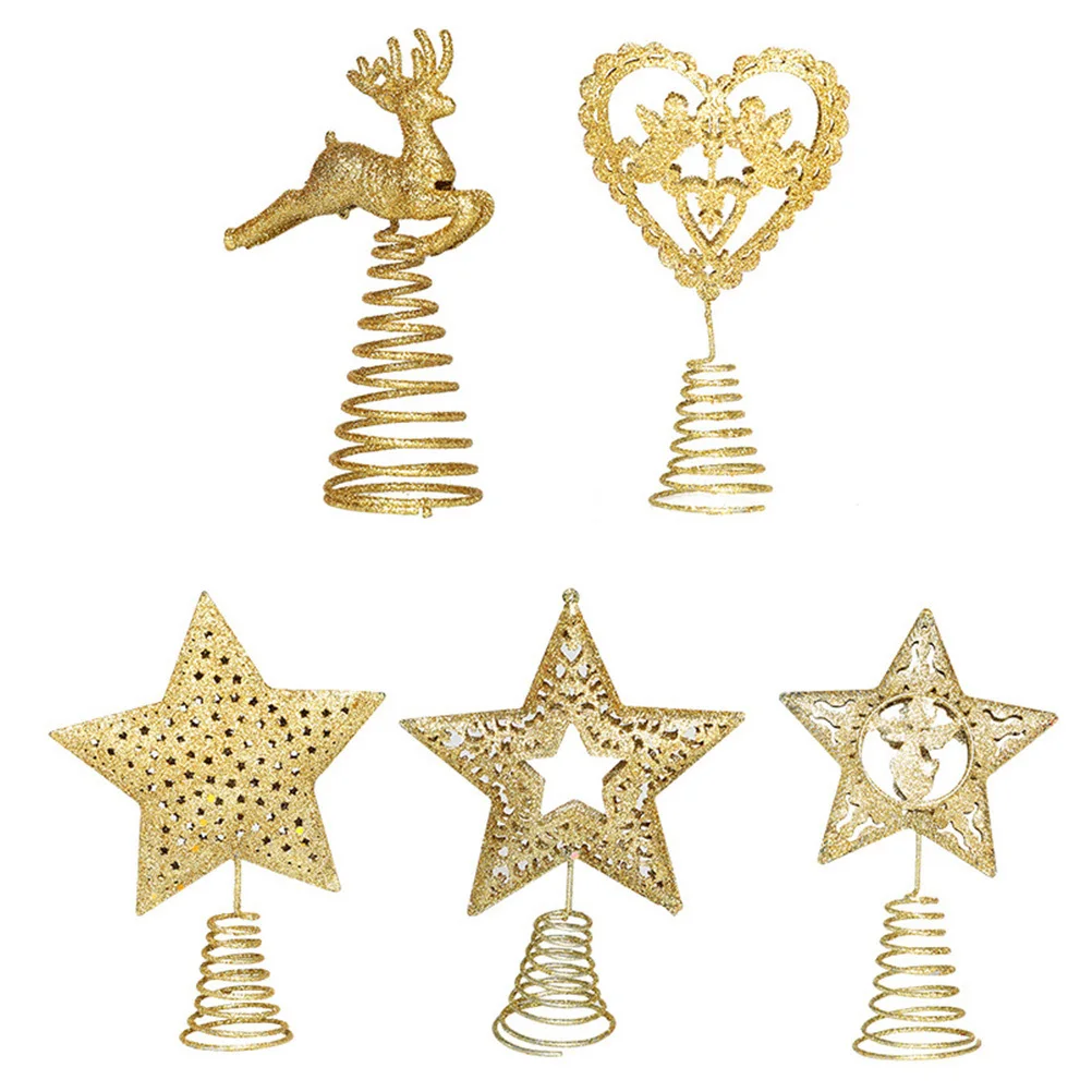 

5Pcs Christmas Tree Toppers Golden Creative Treetop Decor for Home Party Xmas Tree Decoration Holiday Ornament Lighting