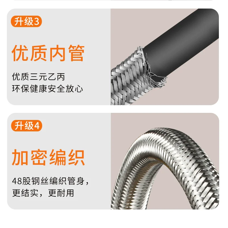 G1/2 G3/4 Interface 20/40/60/80/100/150/200cm 304 SUS Braided Flexible Hose 10mm Inner Tube Enlarged Large Flow Water Inlet Pipe
