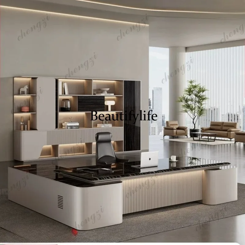 E153 high-end boss office desk and chair combination light luxury modern president desk leadership office manager desk