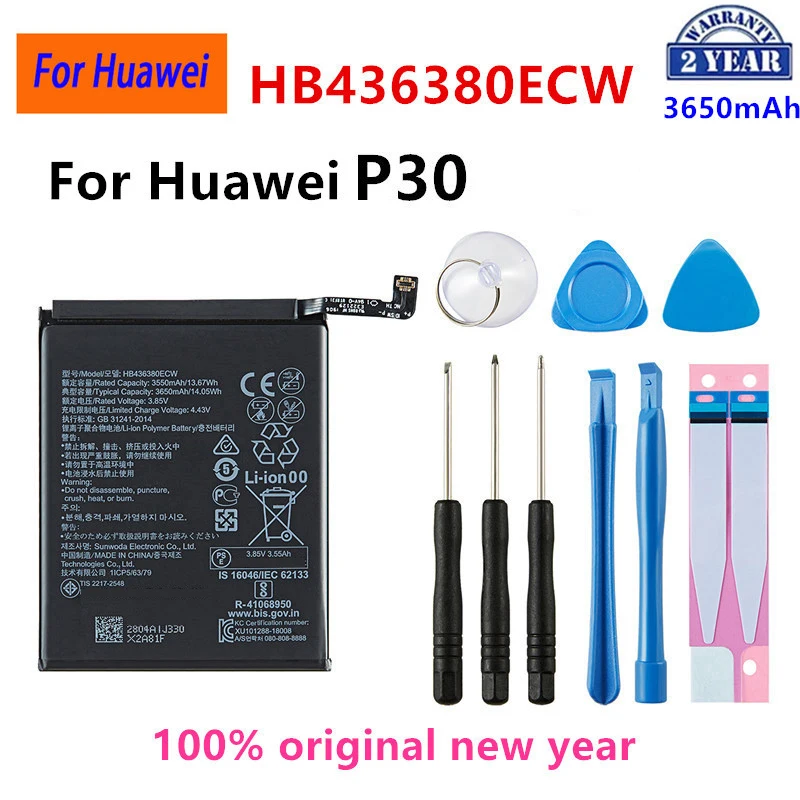 

Orginal HB436380ECW 3650mAh Battery For HUAWEI P30 ELE-L09 ELE-AL00 ELE-TL00 Mobile Phone +Tools