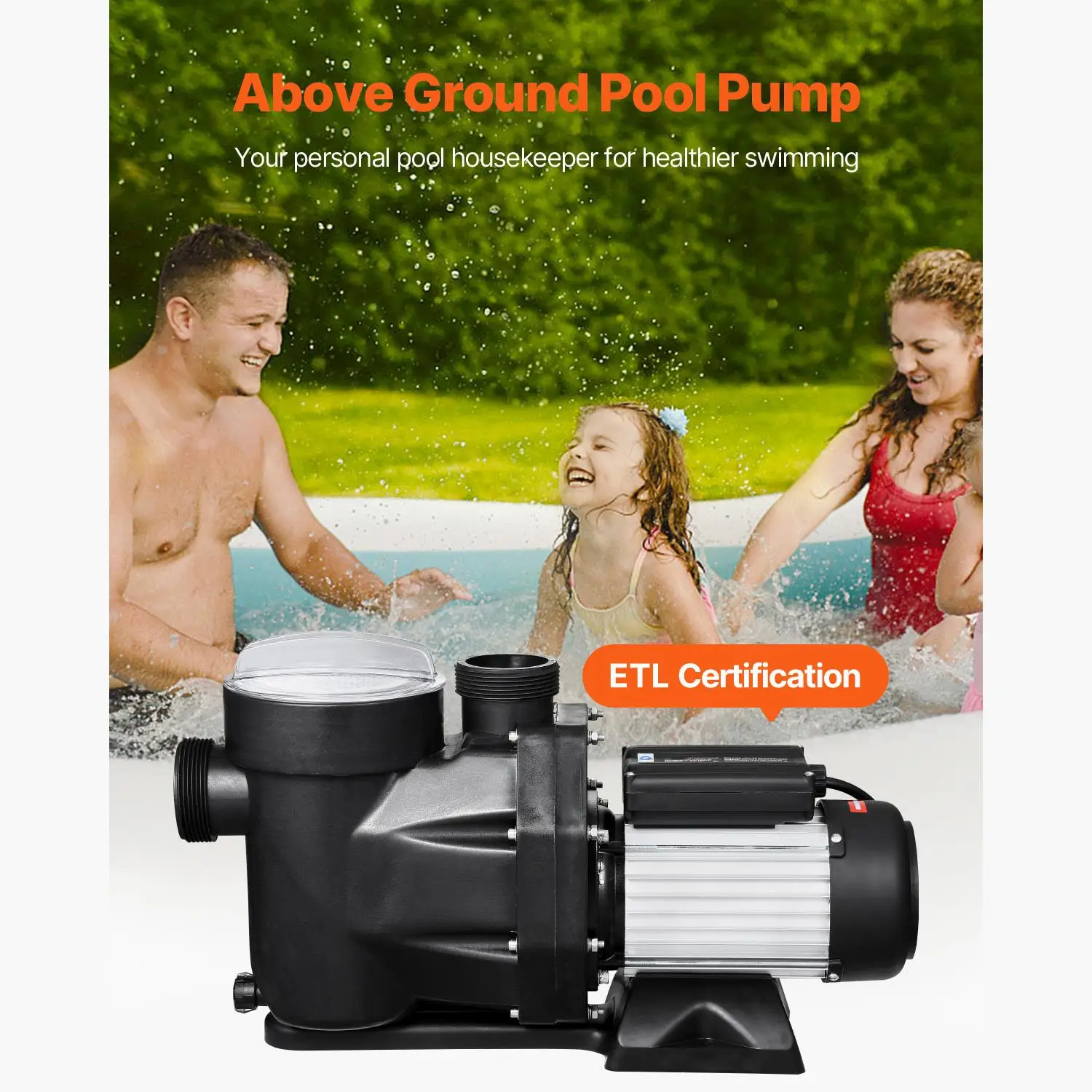 1. Ground Pool Pump 122 GPM Max Flow Single Swimming Pool Pump 220V 3450 RPM 55 ft Max Head Lift PP Shell Strainer Basket 122°F Max Water Temp for hot Tubs Spas No Plug