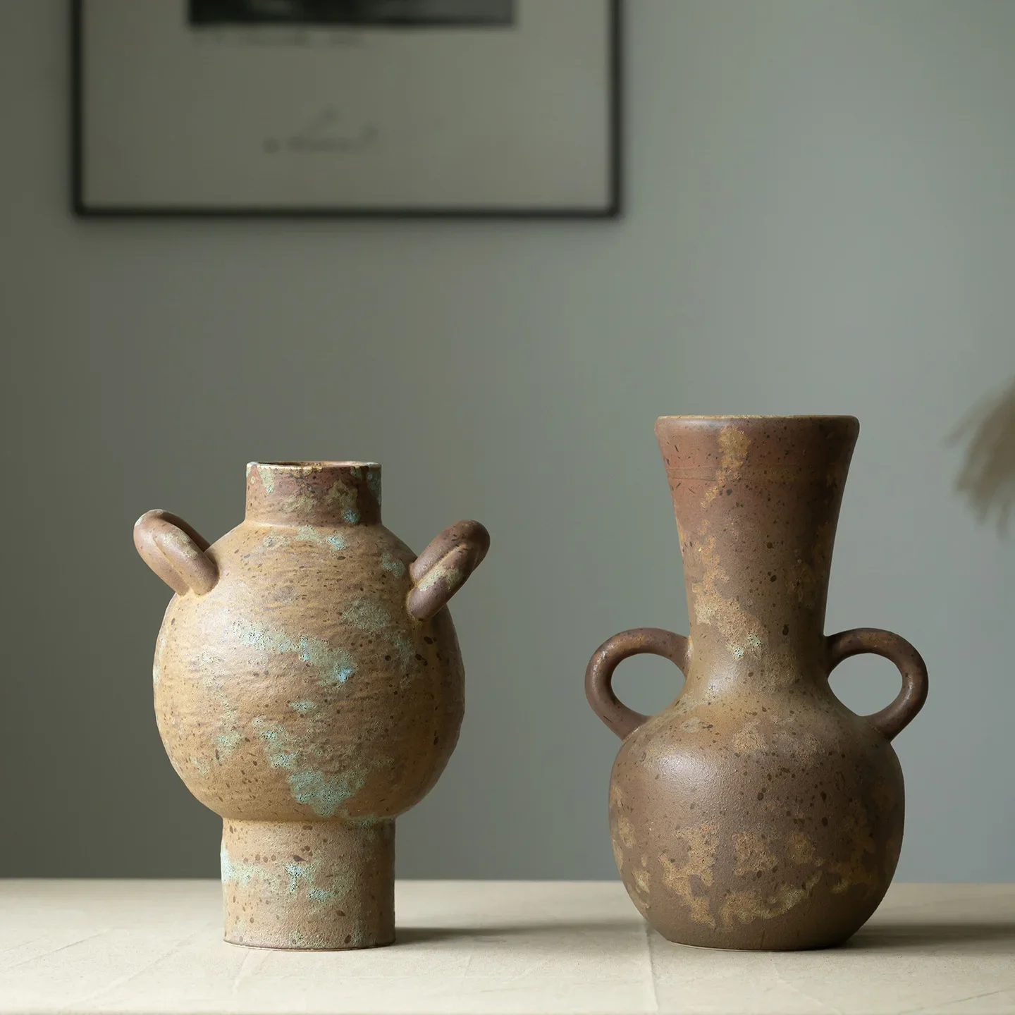 CAPIRON Rustic Ceramic Vase Fresh Flower Dried Pampas Grass Retro Amphora Home Decor Boho Living Room Decoration Centerpiece