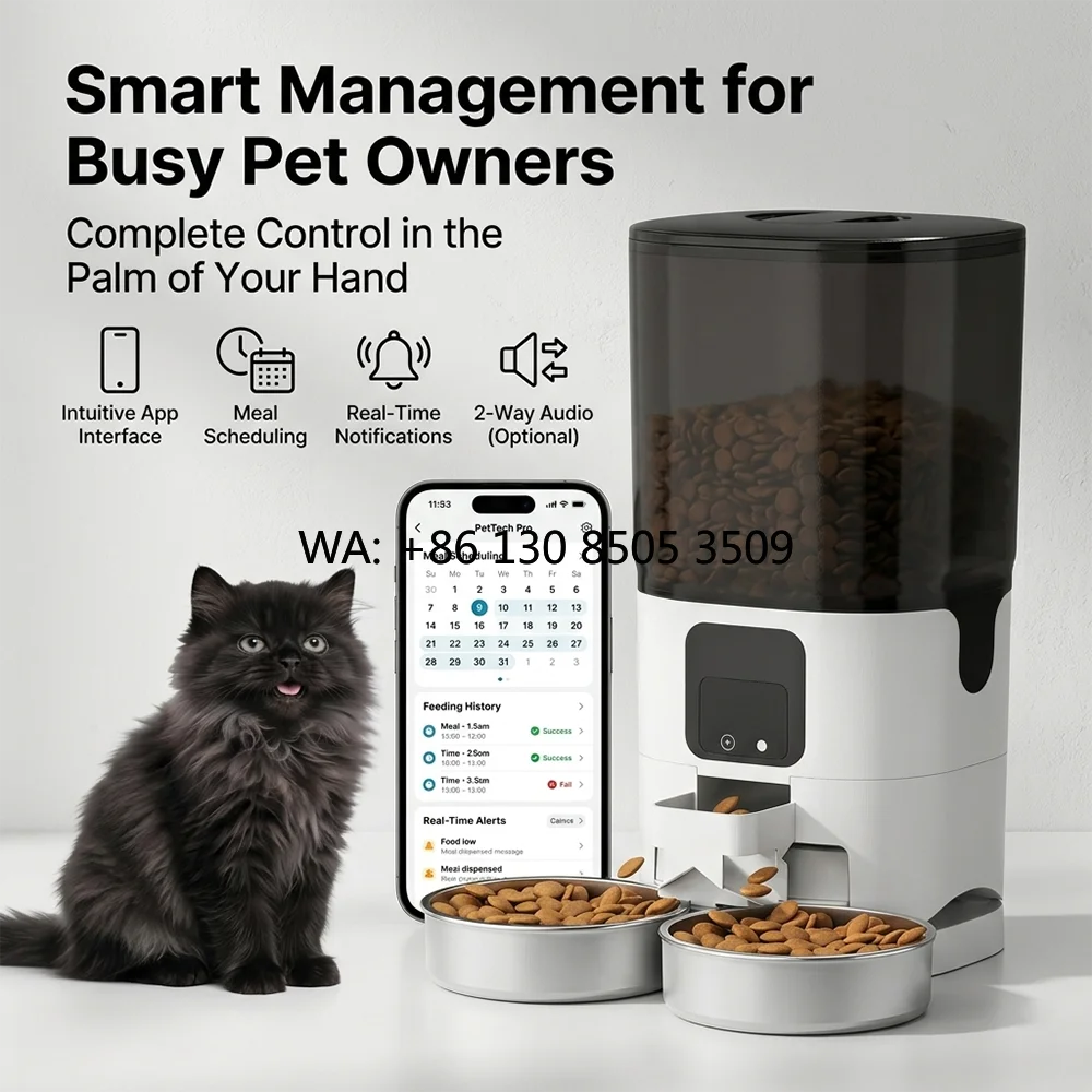 Smart Pet Feeder Camera 1080P Wifi - カメラ付きスマートペットフィーダー 7L 自動犬猫用フードディスペンサー WiFi アプリ制御 デュアルボウル