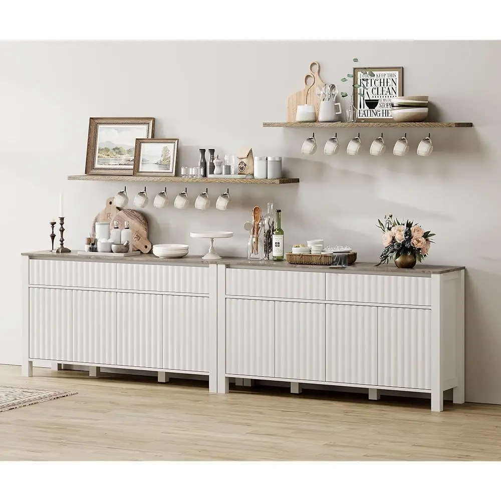 

Large Storage Cabinet With Drawers And Doors, 2-In-1 Fluted Buffet Cabinet With Storage, Accent Coffee Bar Cabinet With