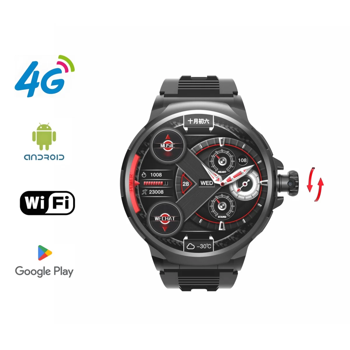 GT100 4G Android  Smart Watch 1.8 inch With 180'telescopic rotating HD camera WIFI GPS Tracking 4G Full Netcom Game Smartwatch