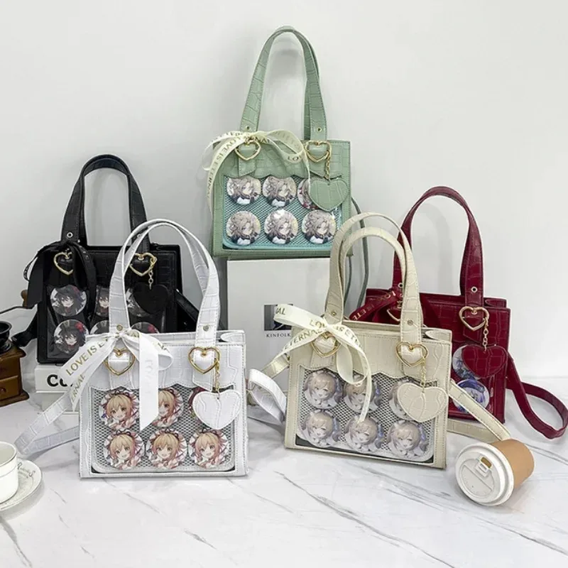 Japanese-style Cartoon Character Crossbody Bag with Crocodile-patterned Transparent Window, for Female Students