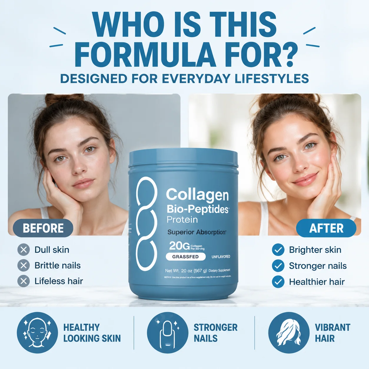 Collagen Peptides Powder Hydrolyzed Protein Unflavored Easy Mix Daily Beauty Nutrition Supplement High Protein Collagen Powder
