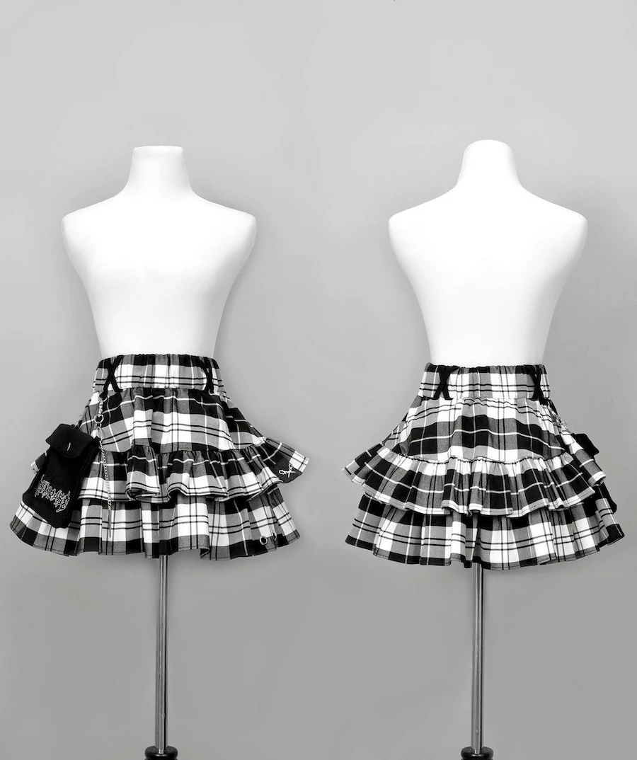 Spring and Autumn Harajuku Japanese College Punk High Waist Skirt for Women Chain Decorative Ruffled Casual Ladies Mini Skirt