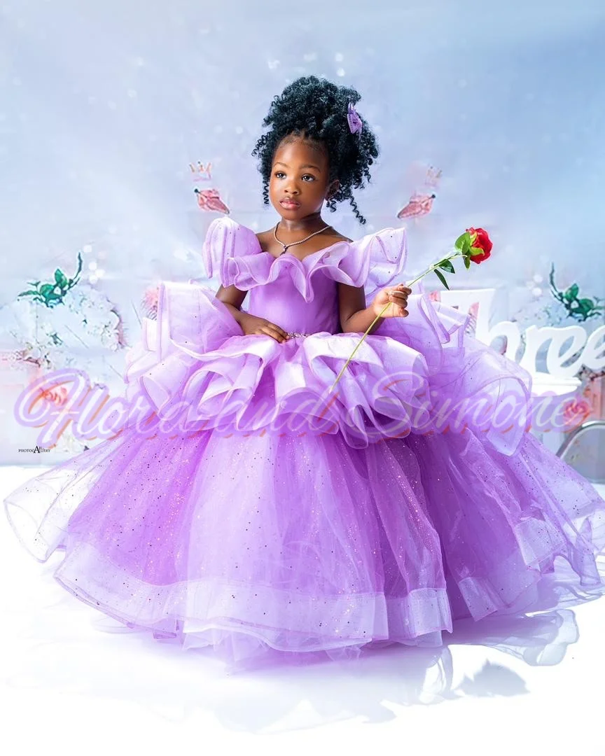 

Платья с высоким воротом для девочек-цветочниц, розовое бальное платье принцессы, индивидуальное праздничное платье с короткими рукавами для девочек на первый день рождения