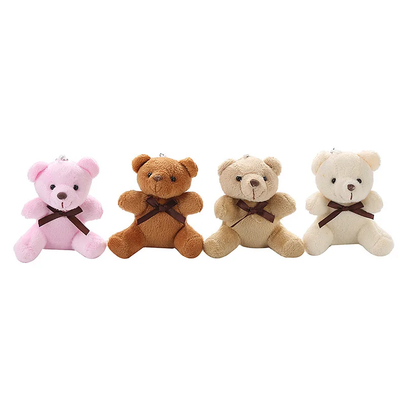 1Pcs 9cm Cute Cartoon Tie Sitting Teddy Bear Plush Stuffed Doll Toy   Keychain Pendant Gift Birthday Party Wedding Decor