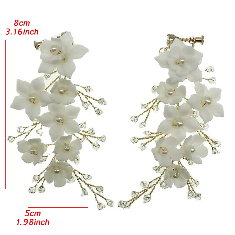 Elegant Fashion White Ceramic Flower Dangle Drop for Earrrings Women Bridal Wedding Banquet Unusual Earring Party Accessory Gift