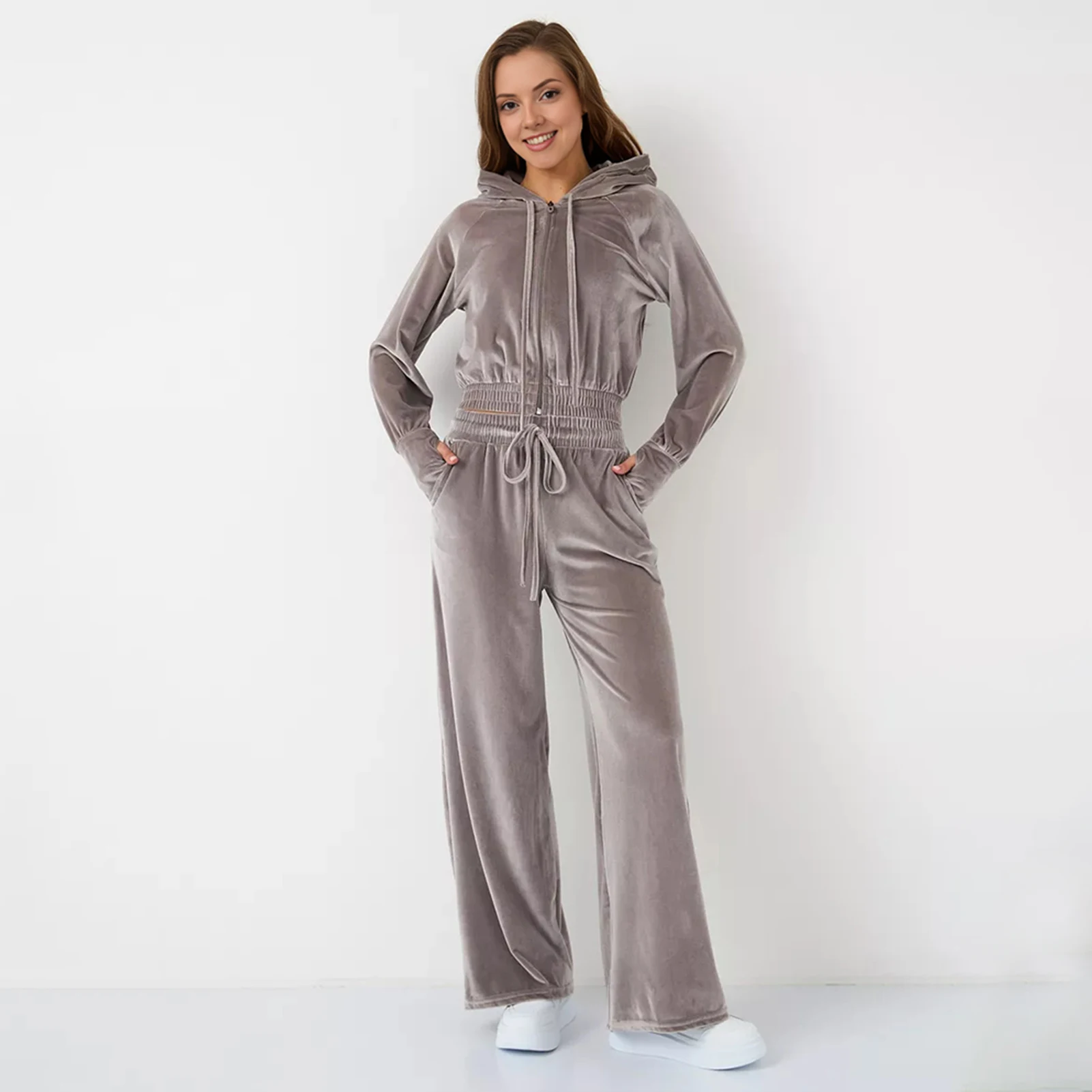 

2 Pieces of Women s Outfit 2026 Fall Winter Women s Tracksuit Hoodies and Pant Sets Velvet Tracksuit