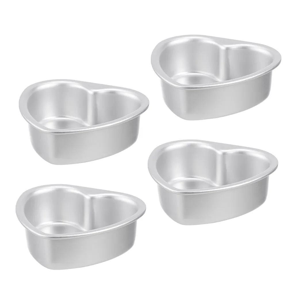 4Pcs Heart Shaped Aluminum Cake Mold Set 4 Inch Oven Safe Non-Stick Baking Pan Ideal for Heart Cake Pudding Tart Cupcake