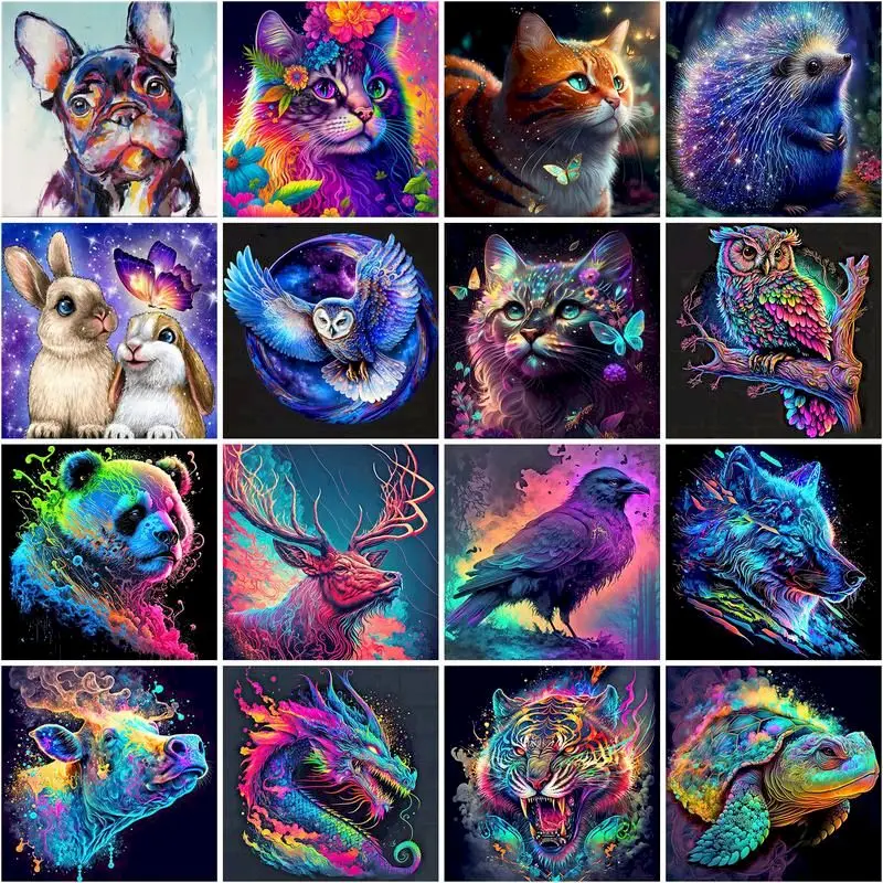 

CHENISTORY Oil Painting By Number Colorful Animal Diy Frame Coloring By Numbers On Canvas For Adults Home Decoration Gift