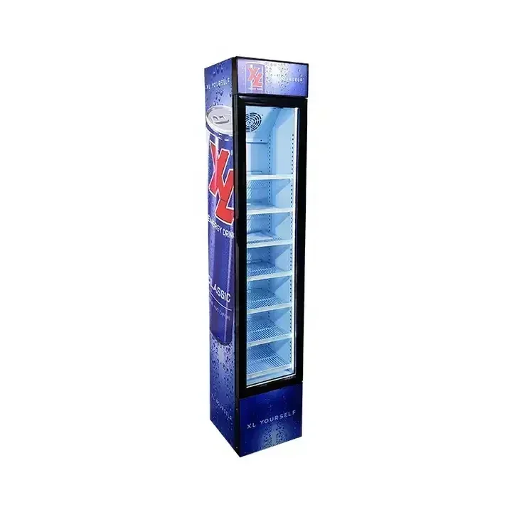 China Hot Sale 105L Slim Upright Beverage Display Cooler Vertical Glass Door Commercial Fridge Mini Fridge