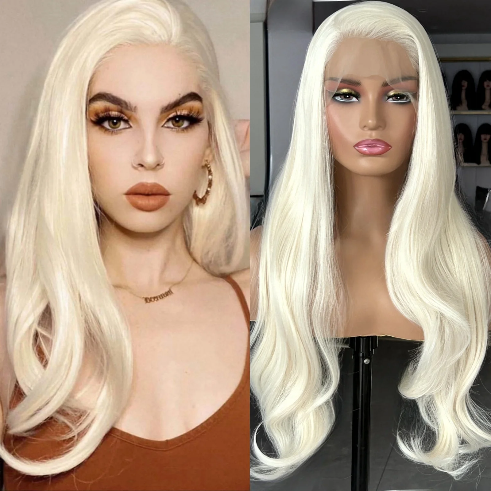 

Platinum Blonde Wig Natural Wavy Synthetic Lace Front Wig Long Straight White Colored Hair 13X4 Frontal Wigs for Women Party