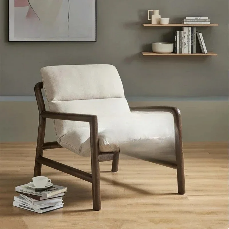 AANordic Simple Living Room Solid Wood Leisure Handmade Armrest Hotel Single Sofa ChairAsmt52