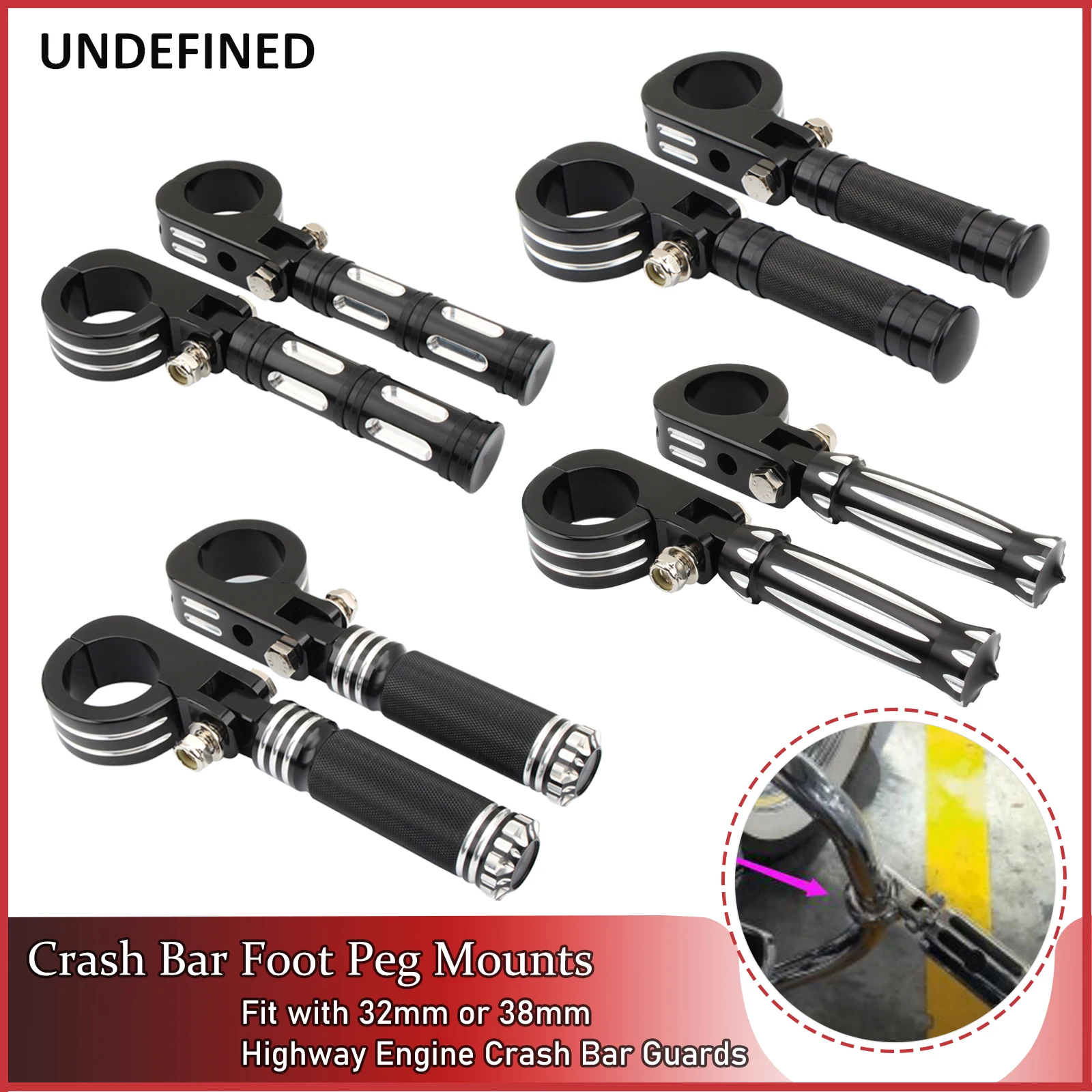 Motorcycle Highway Pegs Engine Guard Crash Bar Foot Pegs Footrest W/Clamp Mount 32mm 38mm For Harley Honda Custom Chopper Bobber