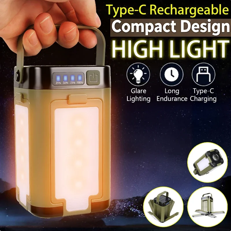 

Solar Camping Lamp,Rechargeable Work Light w/Power Display,6 Modes,Flashlight,Night Light,Indoor,Bedroom,Home Use,Hanging Hook