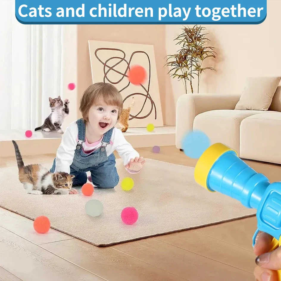 Juguetes de entrenamiento de lanzamiento interactivo para gatos, juguetes creativos para gatitos, Mini juegos de pompones, Bola de felpa elástica,