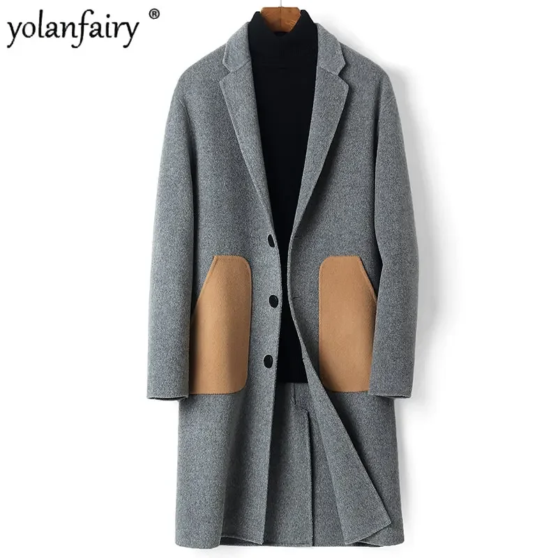 YOLANFAIRY 2025 Men Clothing 100% Wool Coat Autumn Winter Double-sided Wool Trench Coat Long Coat Windbreaker Jackets Abrigos