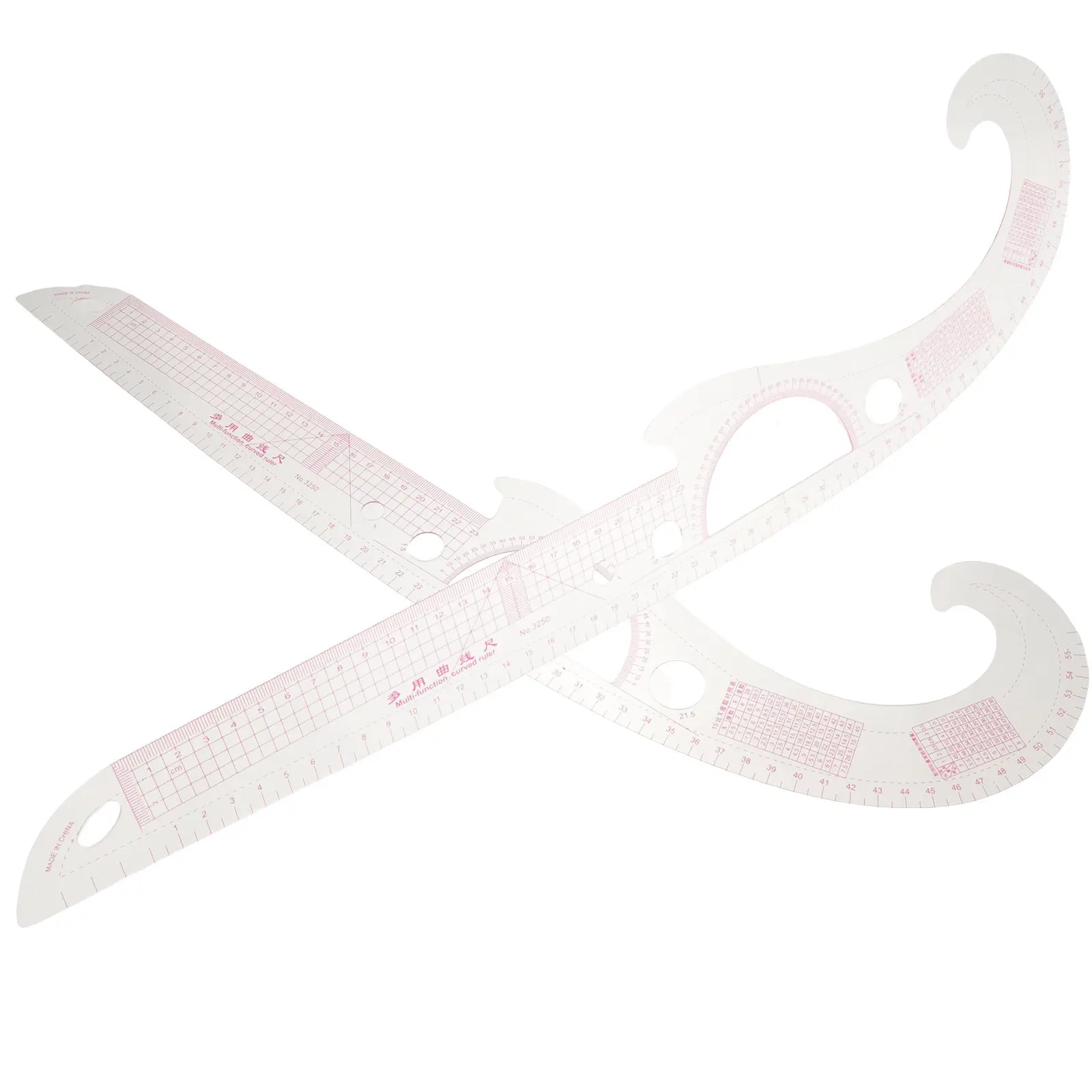 2Pcs Plastic Sewing Ruler Set Comma Shaped Curve Ruler for Tailoring Fabric Cutting Pattern Drafting Sewing Measure Tool