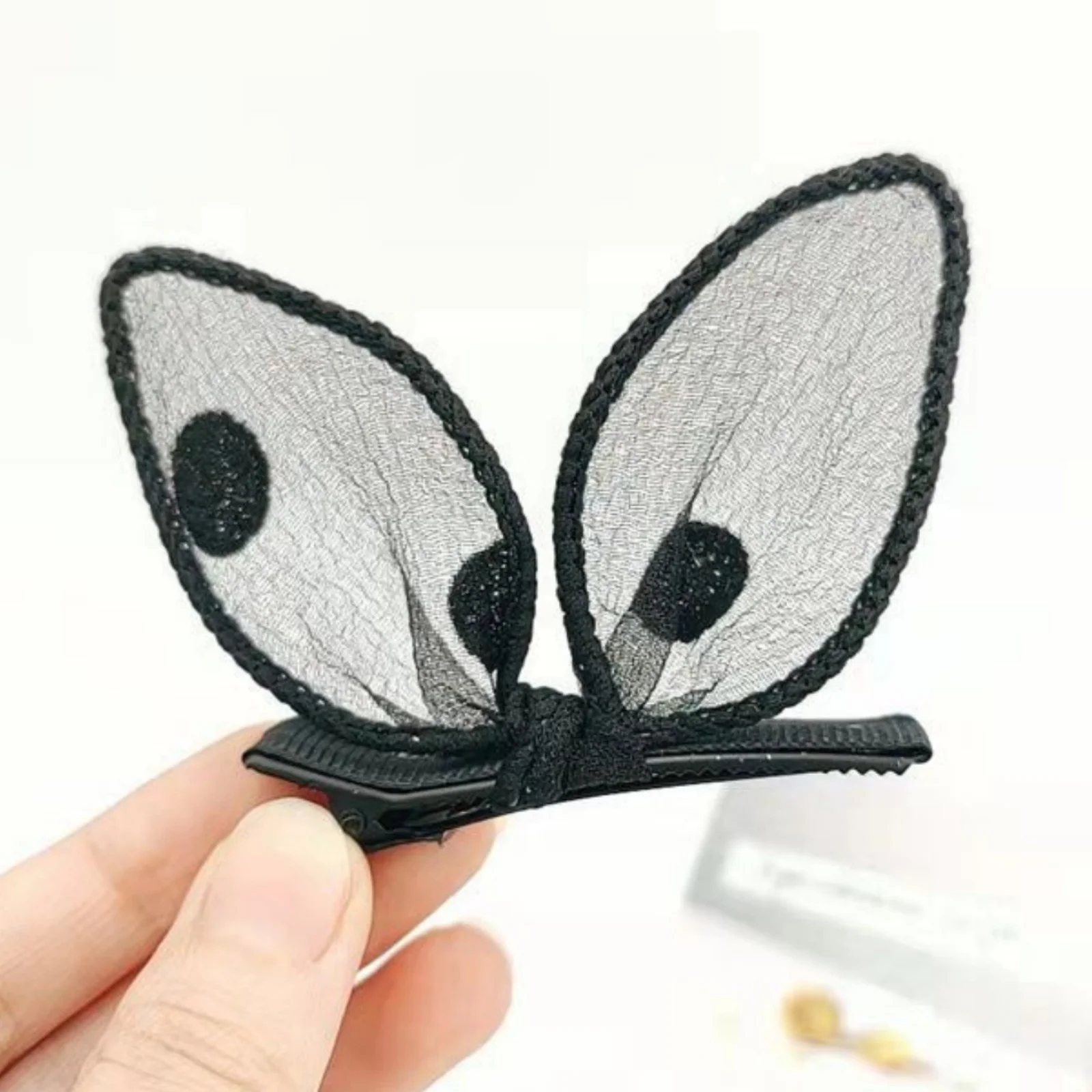 2PCS schwarze Hasenohren gebrochene Haarspange Mode Pony Seite Entenschnabel Clip Kopfschmuck Hunderte von Band ein Wort Clip Haarkarte – Detail 1