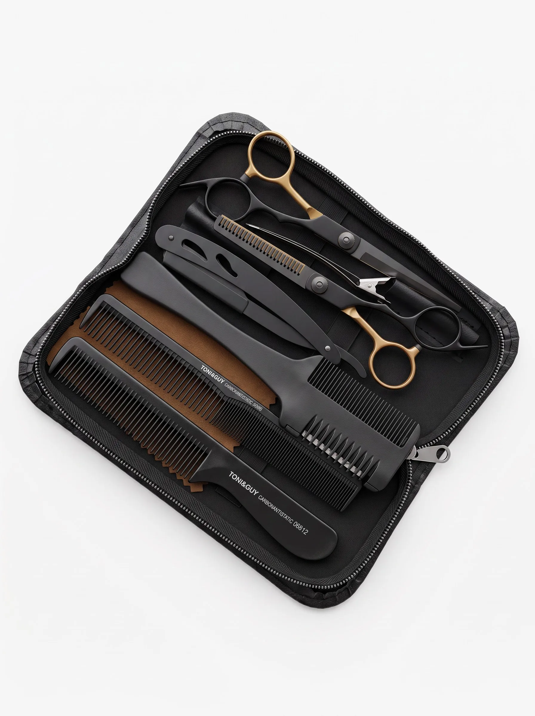 Friseur-Haarschneidescheren-Set, Effilierscheren, Rasiermesser, Kämme, Salon-Haarschneidewerkzeug-Kit mit Aufbewahrungstasche – Detail 2