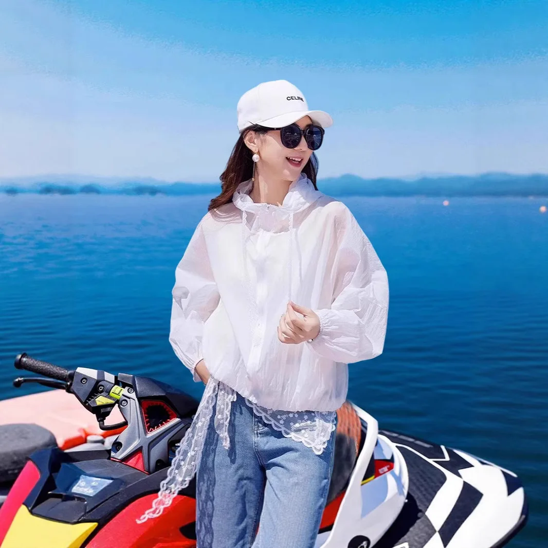 Lace Design Clothing  Summer New Outdoor Casual Sports Women's Lightweight Breathable Hooded Sun Protection Jacket
