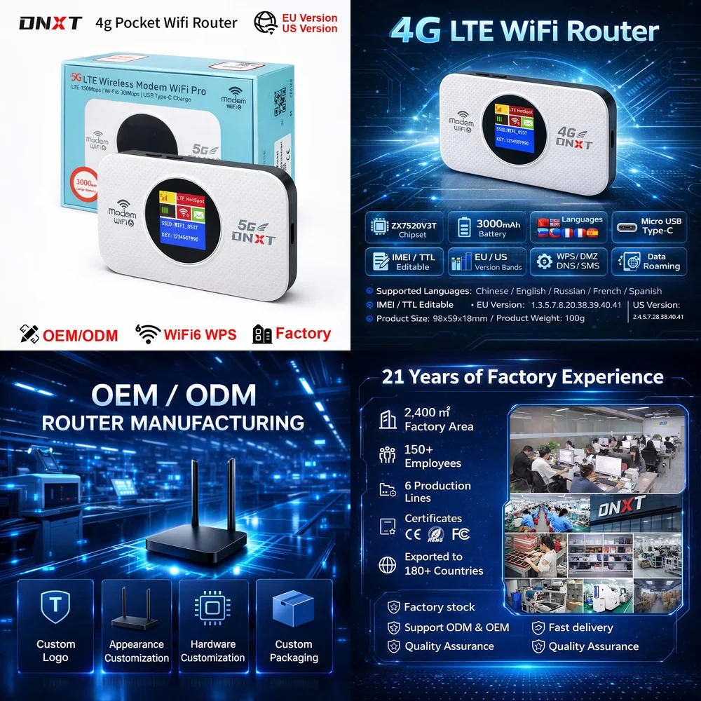 

Мобильный 4G-роутер DNXT для путешествий с поддержкой Wi-Fi 6, 300 Мбит/с, карманный Wi-Fi-роутер, WPS, ЖК-дисплей, функция Power Bank 3000 мАч