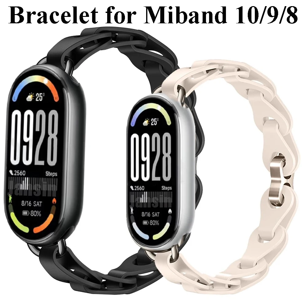 Women Bracelet for Xiaomi Mi Band 10 9 8 NFC Sports Silicone Strap Breathable  Watch Band Chain Link Correa for Miband8 Miband9