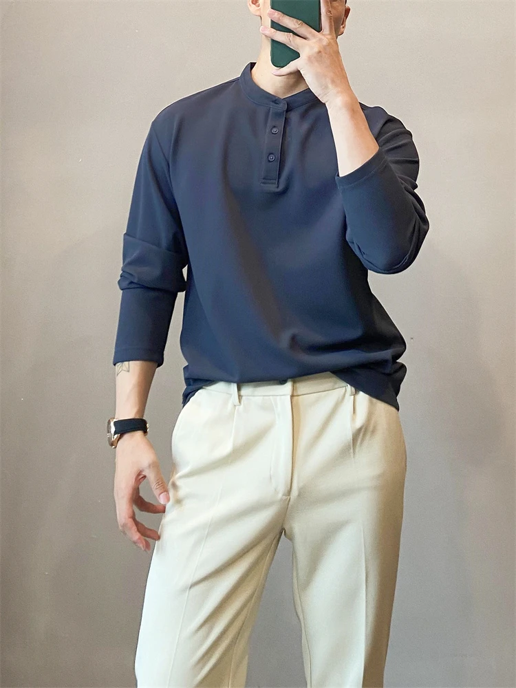 

Thin Long Sve T-irt Men's Spring Autumn Loose Comfortable round Ne Anti-Wrinkle Casual Faion Basic C...