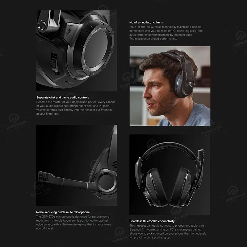 Sennheiser Epos GSP 670 Gaming Series Closed-Back Wireless Bluetooth Gaming Headset Independent Control For Chat And Game Audio