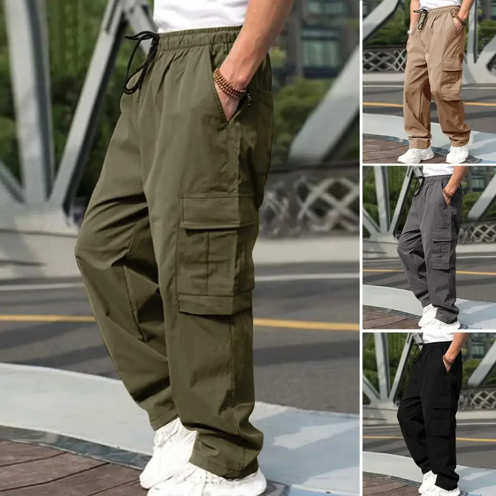 

Male Cargo Pants Stylish Men's Cargo Pants with Elastic Waistband Drawstring Multi-pocketed Hip Hop Slacks for A Comfortable