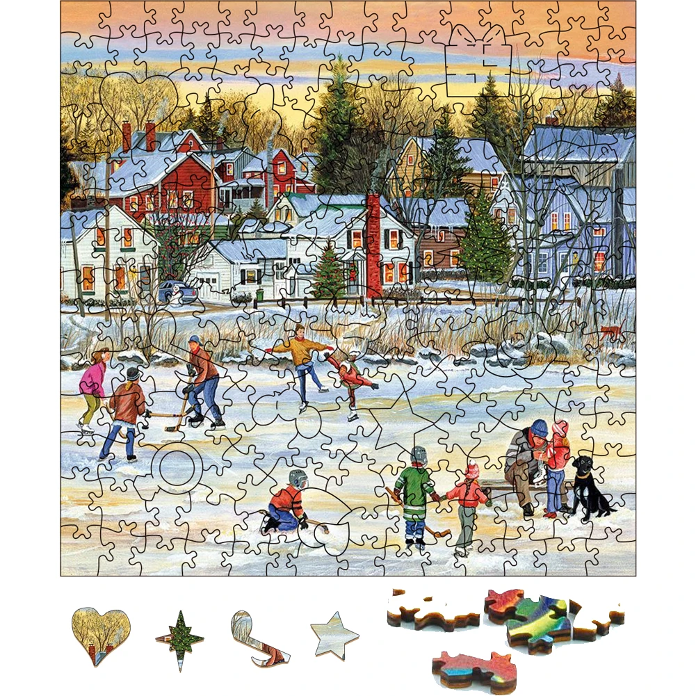 3D Puzzles Evening Skating Wooden Jigsaw Christmas Gift Toys For Adults Wood Puzzles Holiday Gifts Puzzle Toy For Children