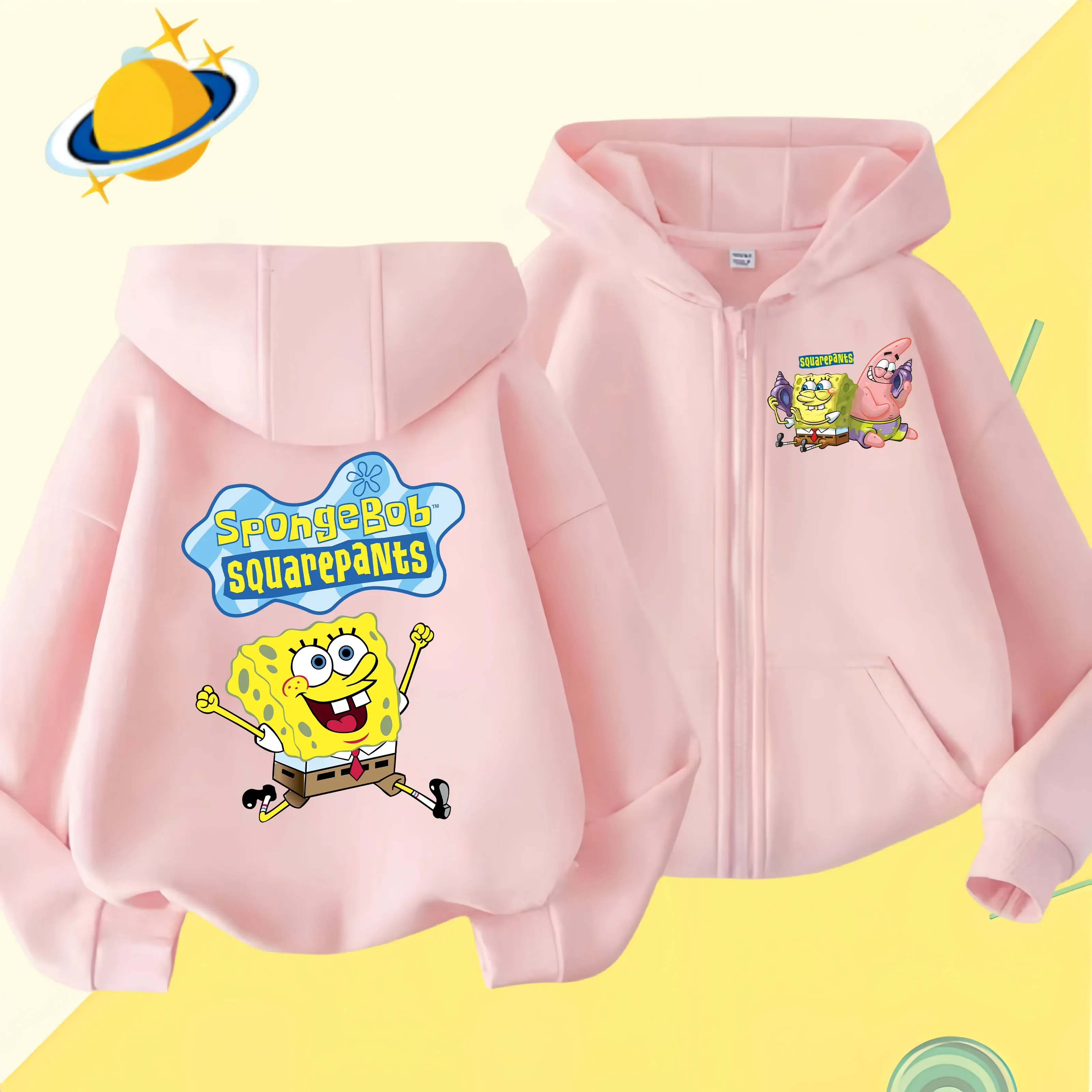 Spongebob Squarepants Zipper hoodie Cartoon Family Sweater for Autumn and Winter Thin or Fleeced Long-Sleeved Hooded Sweatshirt