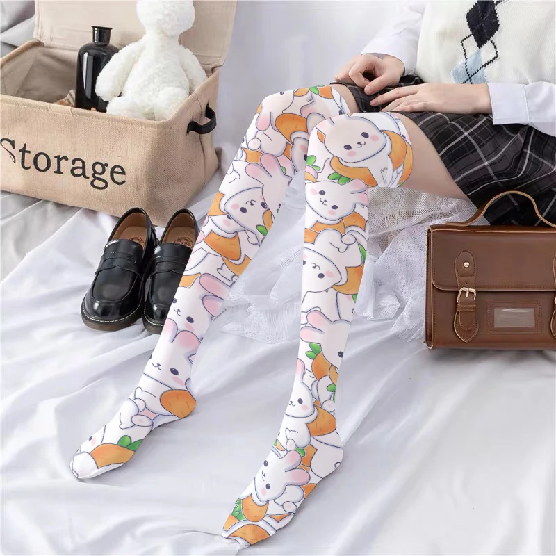 Nylon Over Knee Thigh Summer Women's Fashion Casual Bunny Printing Stockings Thin Long Socks funny party Stockings For Women