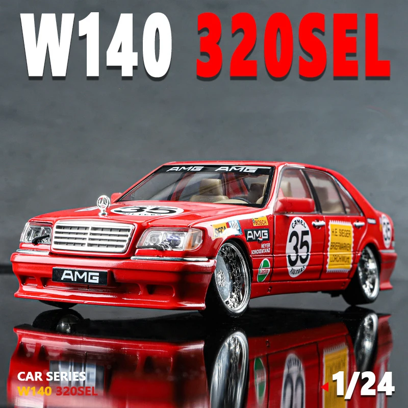 1:24 W140 320SEL Alloy Classic Car Model Scale Modle Diecast Metal Toy Vehicle Sound＆Light Simulation Collectible Kids Toy Gifts