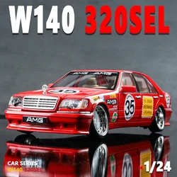 1:24 W140 320SEL Alloy Classic Car Model Scale Modle Diecast Metal Toy Vehicle Sound＆Light Simulation Collectible Kids Toy Gifts