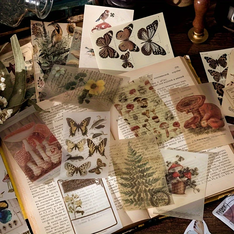 60 ชิ้น/แพ็ค Retro Vintage ตกแต่งสติกเกอร์สําหรับ Scrapbooking ป้ายไดอารี่เครื่องเขียนอัลบั้ม Vintage Plant Journal Planner