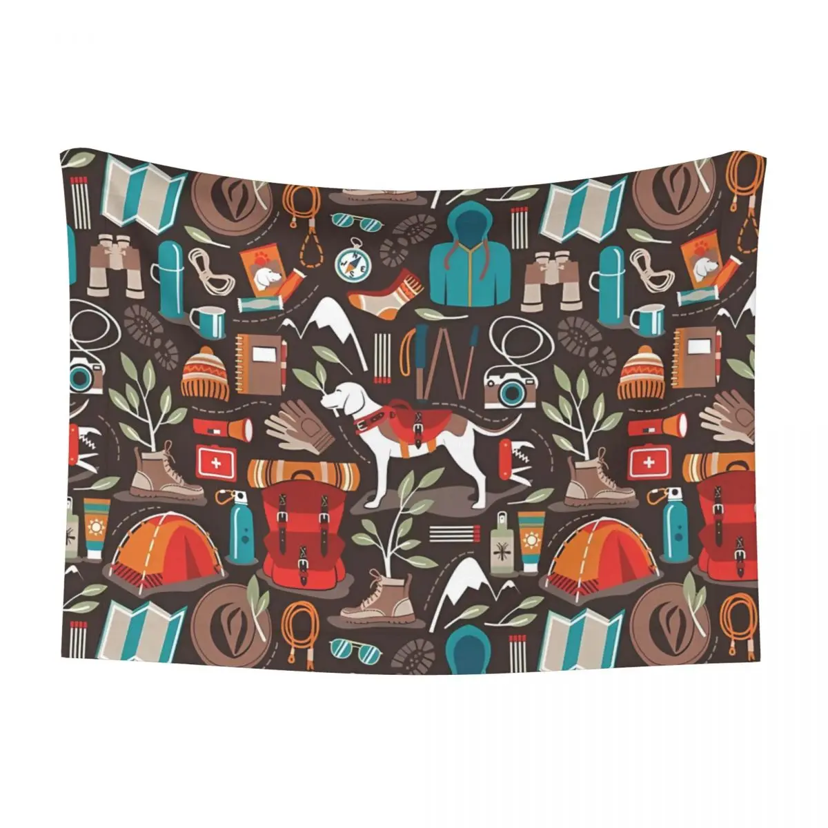 Yürüyüş gezisi kahverengi meşe arka plan turuncu kırmızı adaçayı yeşil ve Teal yürüyüş sırt çantası şartları sıcak evcil hayvan battaniyesi yumuşak kabarık, kedi köpek