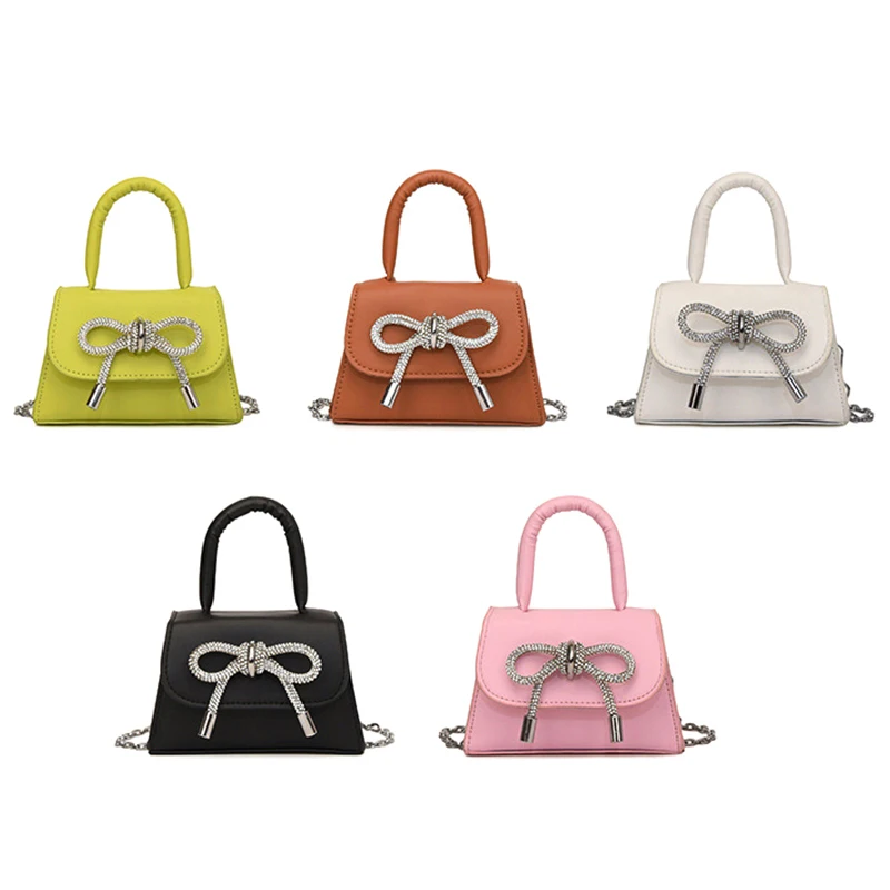 Bow Design Solid Color Mini Shoulder Bag PU Leather Flap Crossbody Bags For Women 2024 Fashion Female Chain Purse And Handbags