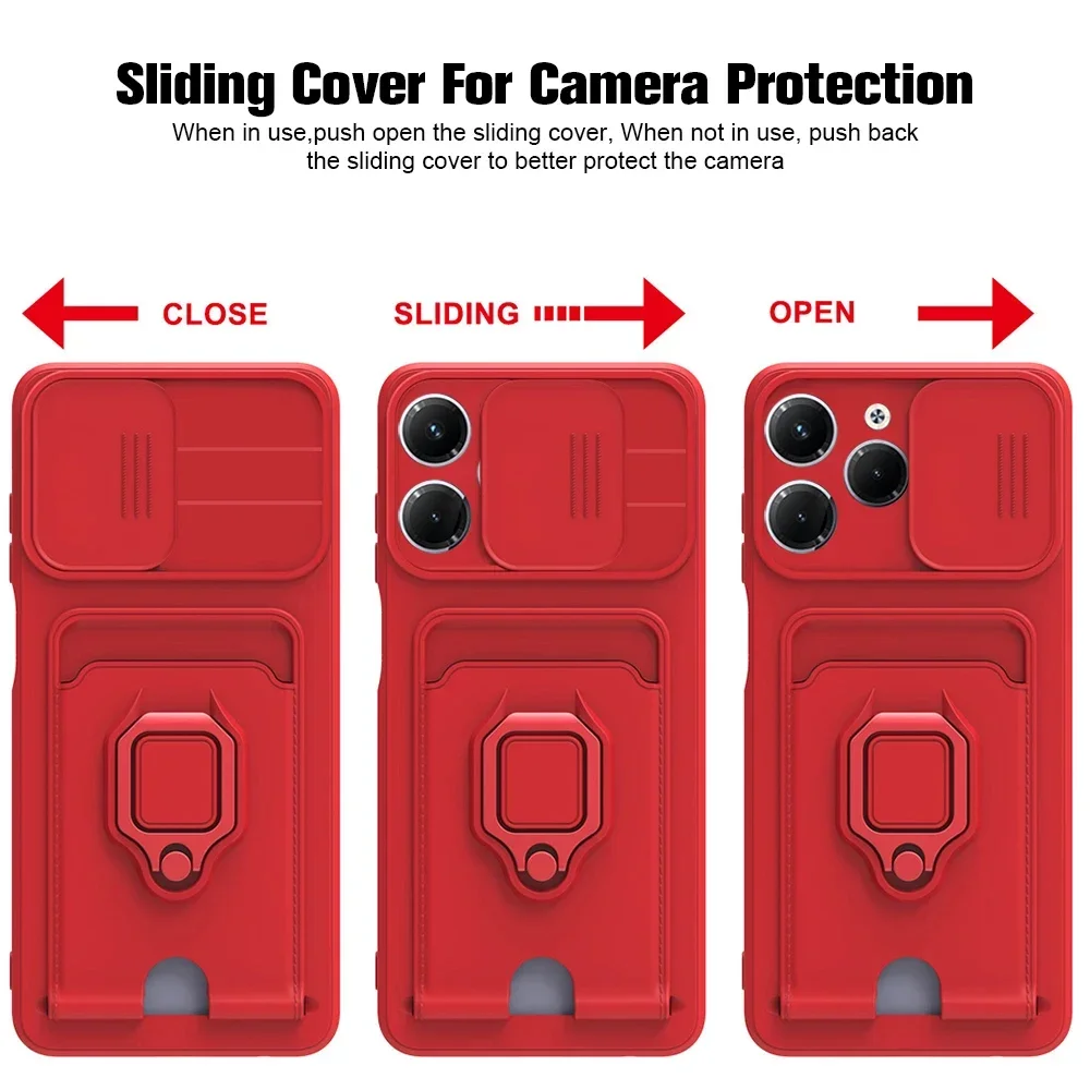 Sliding Camera Protection Case for Infinix Hot 40 Pro Note 40 Pro Plus 30 Spark 2024 Vehicle Magnetic Bracket Card Wallet Shell