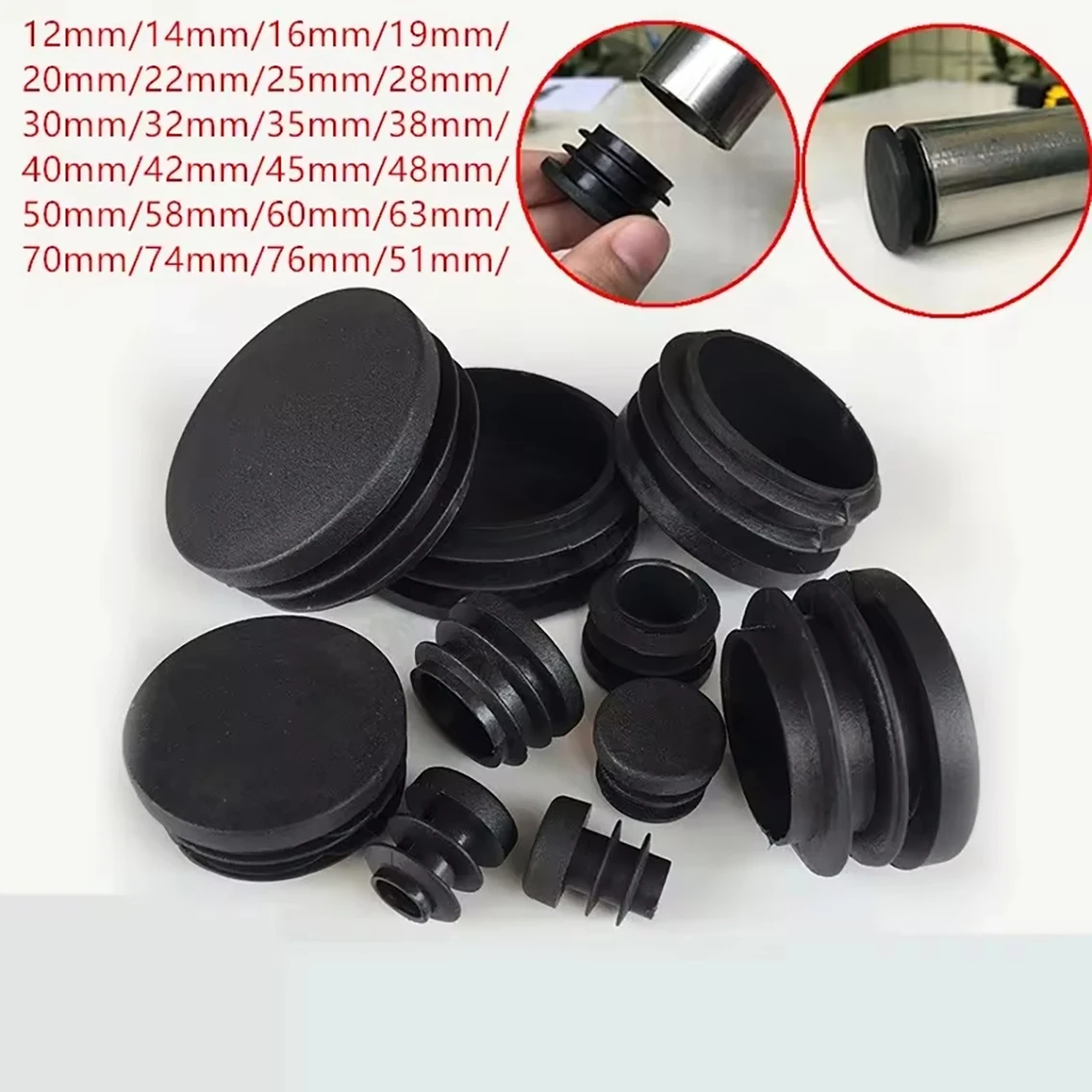 12 14 16 19 22 25-100mm Thicken Round Plastic Blanking End Cap Chair Table Feet Cap Tube Pipe Insert Plug Decorative Dust Cover