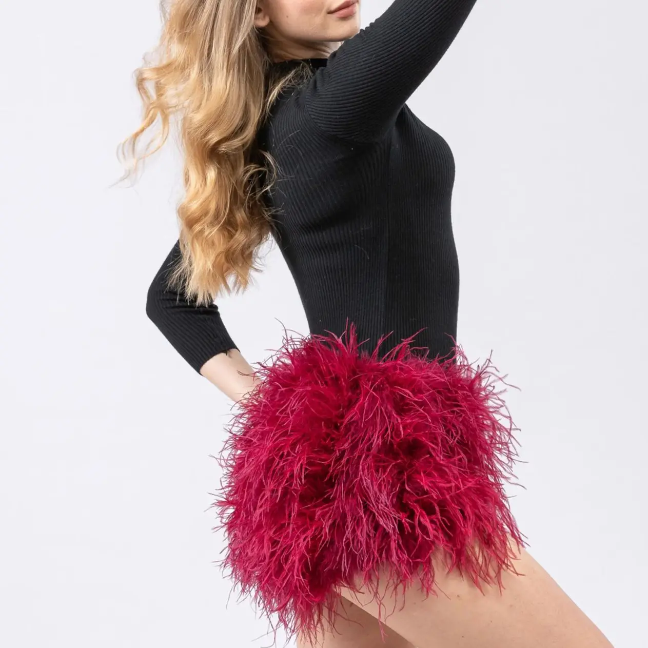 Real Ostrich Feather Fur Short Pants Hot Pants Sex Fashion 23A0409