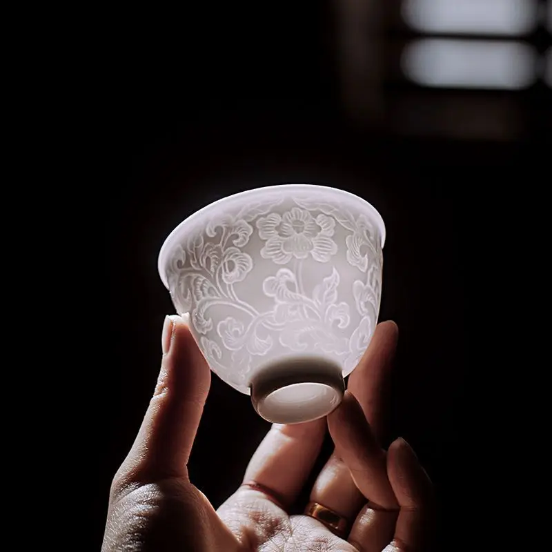 

Hibiscus Purple Twined Lotus Embossed High Foot Cup Ceramic Tea Cup Household Personal Kung Fu Tea Cup