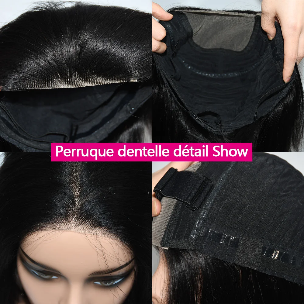 Leimlose Bob-Perücke, Lace-Front-Echthaar-Perücken für Frauen, 4 x 4 gerade, vorgezupfte Echthaar-Perücken, bereit zum Mitnehmen, kein Kleber, kein Gel-freier Teil – Detail 3