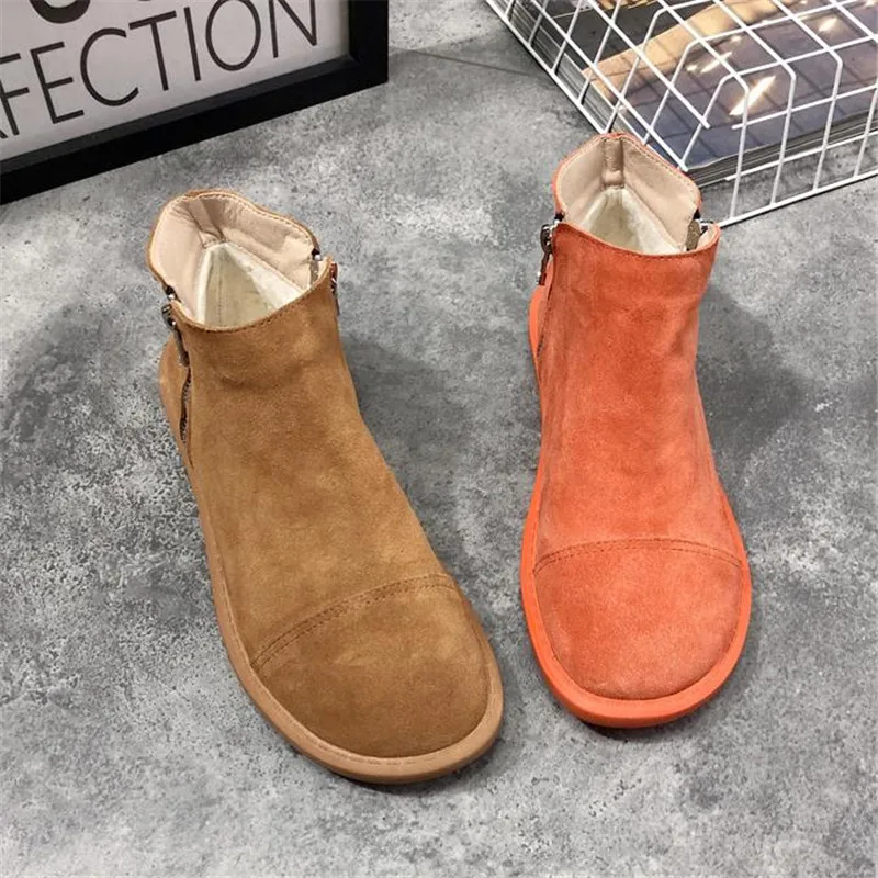 women European station 2023 spring and autumn new vintage leather sanded double zipper flat net red short boots Casual shoes