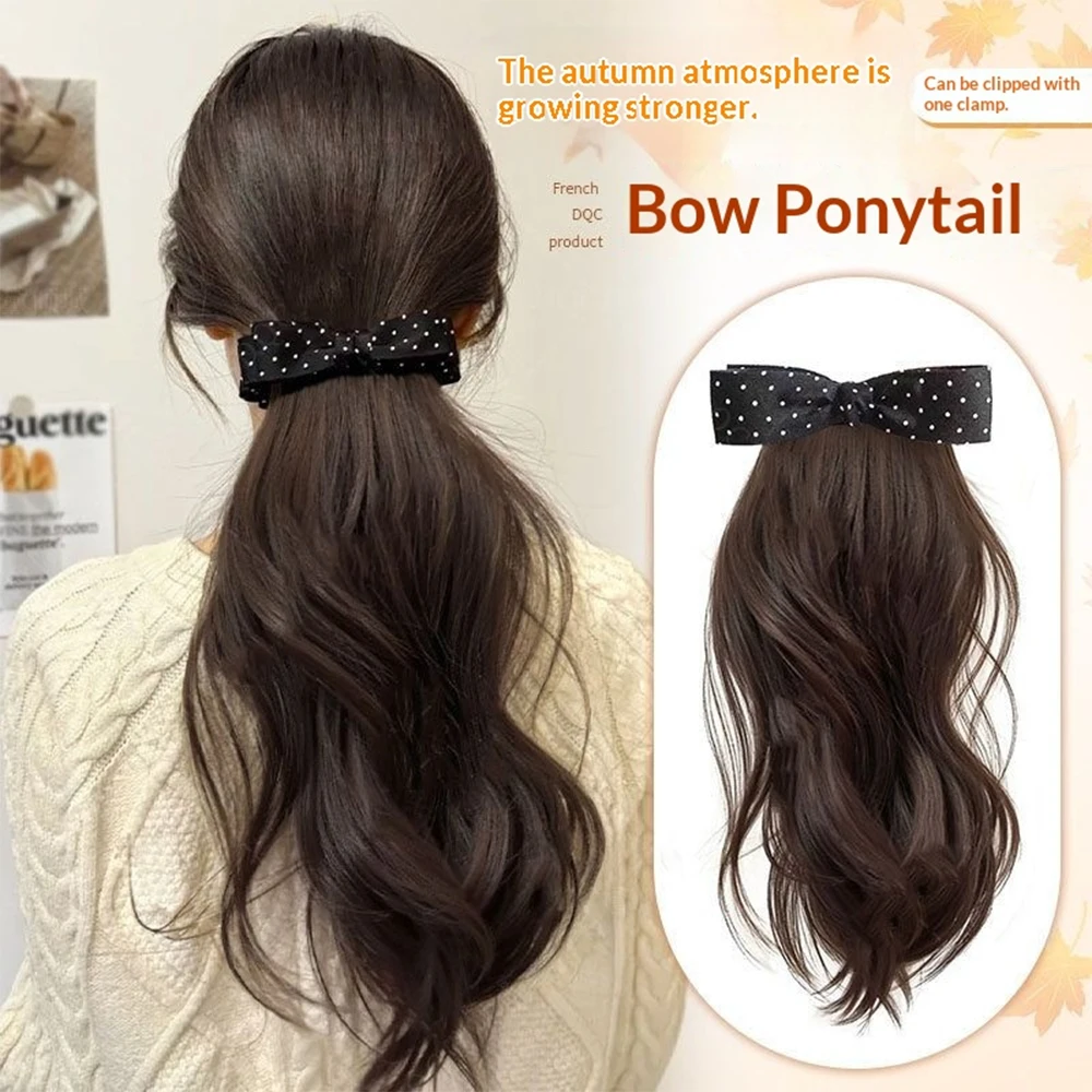 

14-дюймовый волнистый синтетический накладной хвост на заколке, заколка-банан с бантом в горошек, идеально подходит для повседневного использования женщинами.